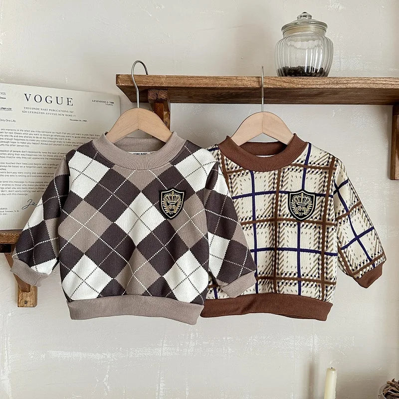 2025 New Children's Fce Lined Knitted Hoodie round Ne Base Layer irt for Boys And Girls Warm Autumn Winter Sweatirt