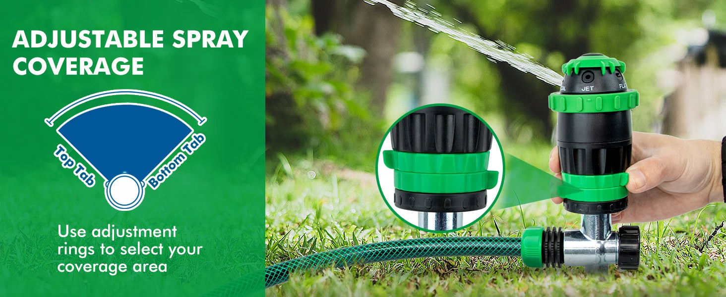 Gear Drive Sprinkler with Metal Spike Base, 5-Pattern Heavy Duty Gardening Watering System, Multi-Adjustable Law
