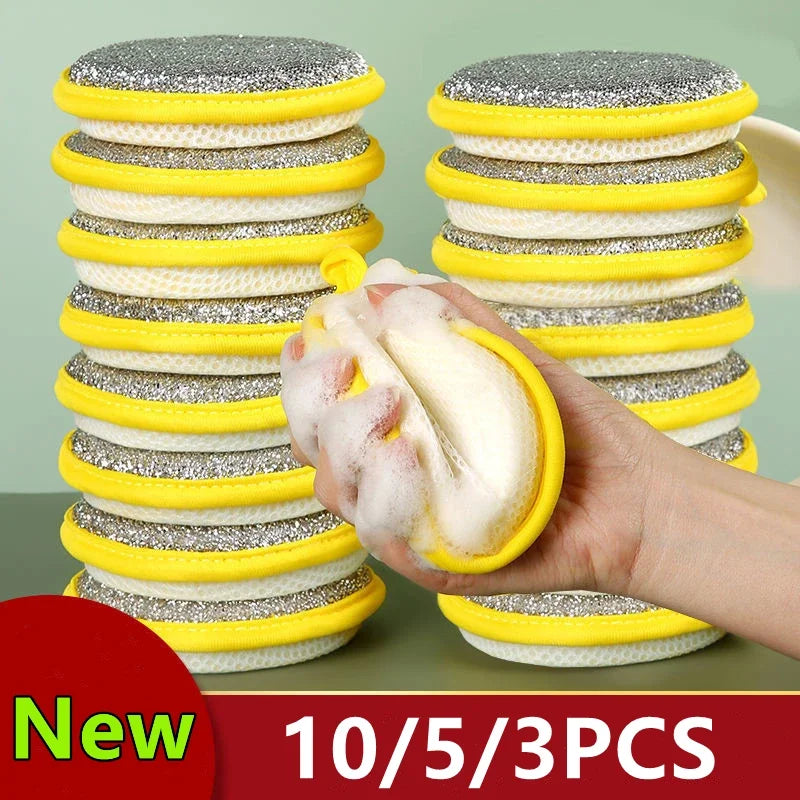 10PCS Double-Sided Dishwashing Sponges, Reusable Kitchen Cleaning Brushes for Pots, Pans & Dishes, Household Cleaning Tools