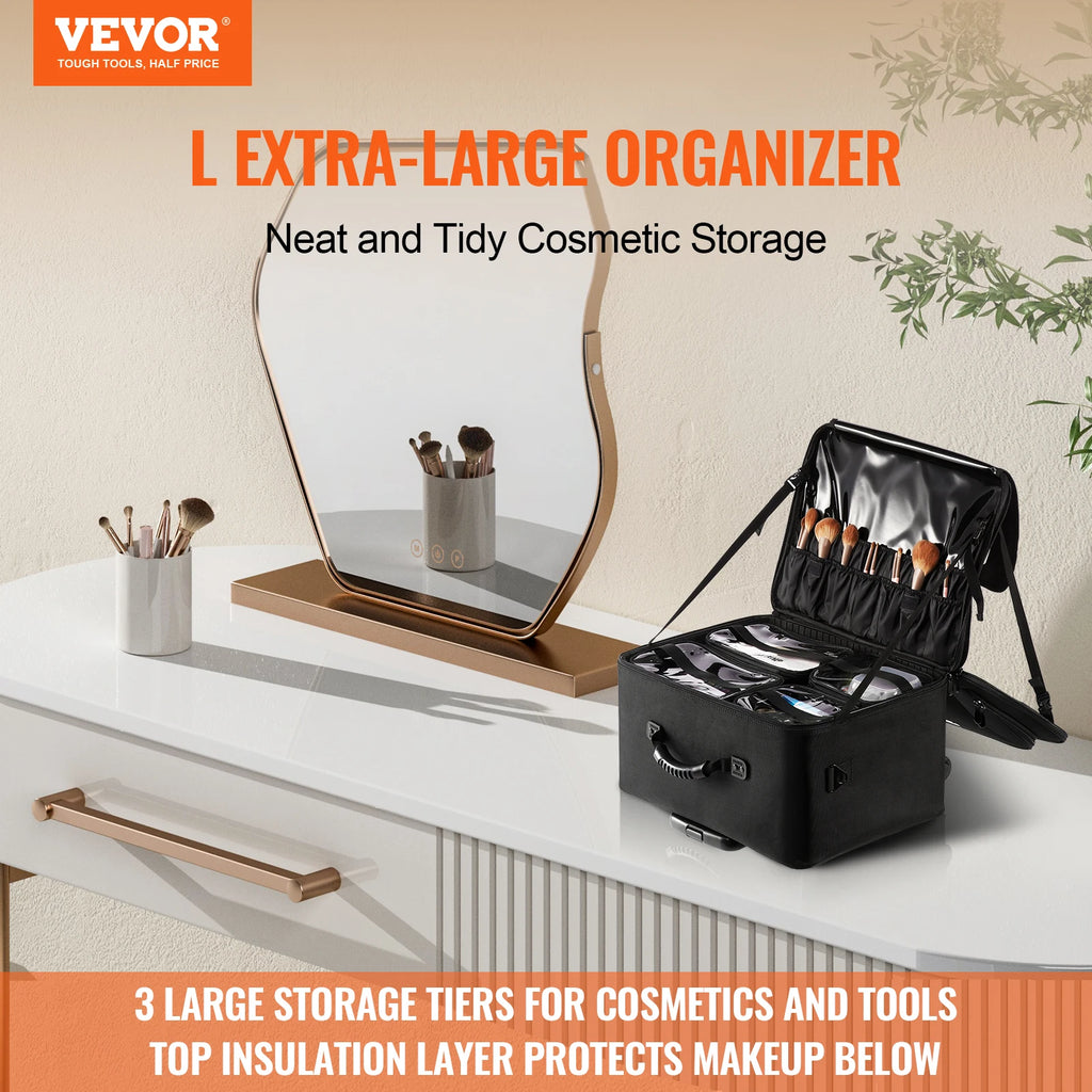 SucceBuy Rolling Makeup Train Case Storage Convenient Carry With Handle Wheels Strap Makeup Organizer Box Waterproof Oxford