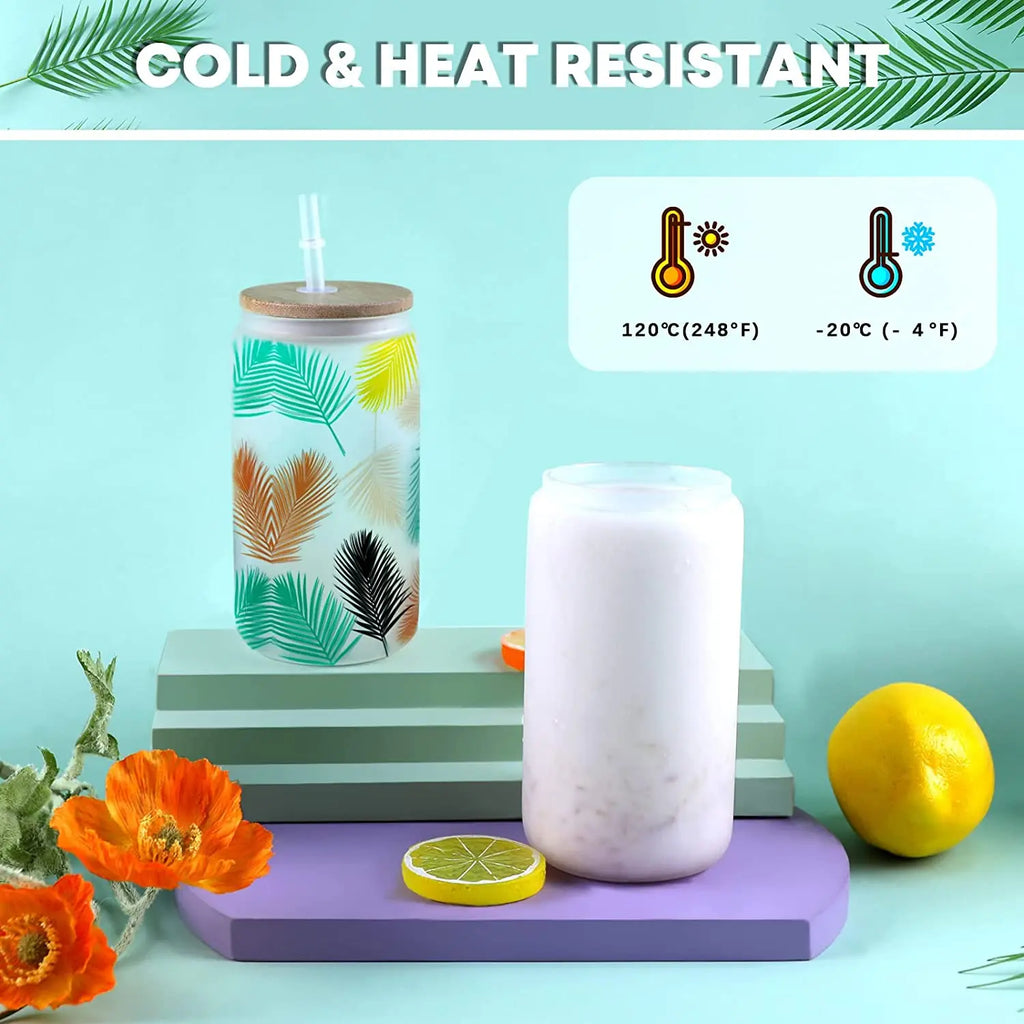 HTVRONT 8-24 Pack Frosted Sublimation Glass With Bamboo Lid Cups With Straws 16OZ Tumbler for Beer, Juice, Soda, Iced Coffee