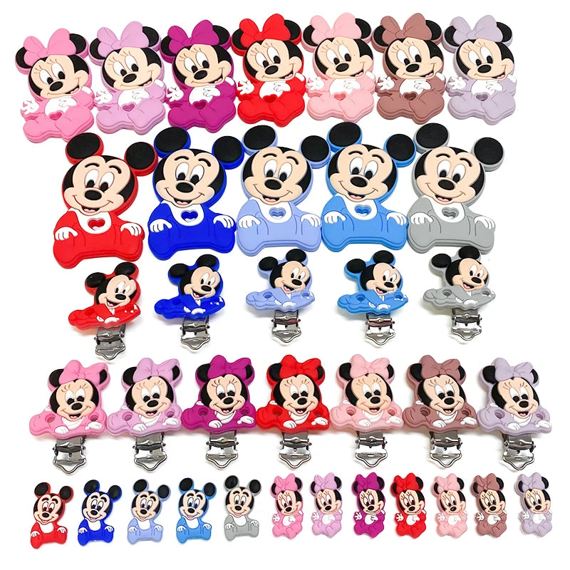 1/3/10pcs Silicone Mickey Teething Beads Food Grade Cartoon Shape Baby Teethers Toys DIY Pacifier Clips Chain Accessories
