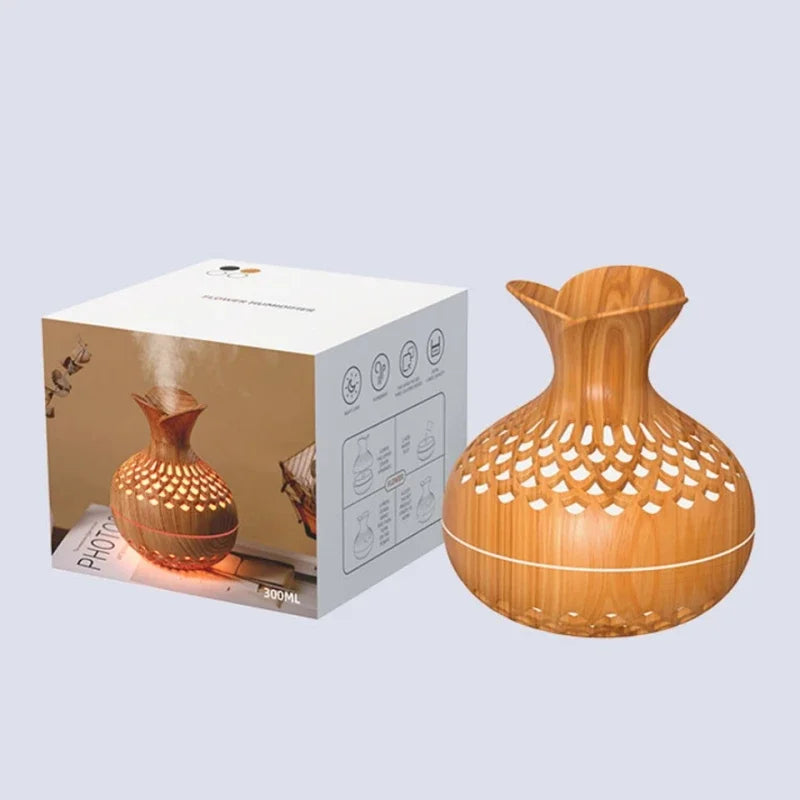 Humidificador Jarrón Veta de Madera | Difusor Ultrasónico | Purificador de Aire 🌿
