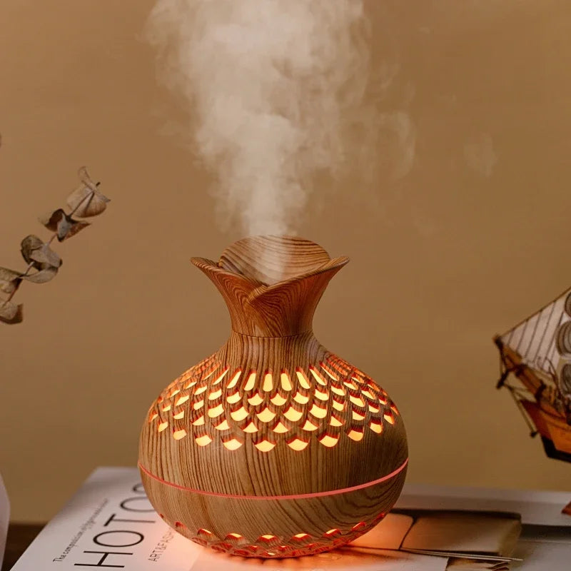 Humidificador Jarrón Veta de Madera | Difusor Ultrasónico | Purificador de Aire 🌿
