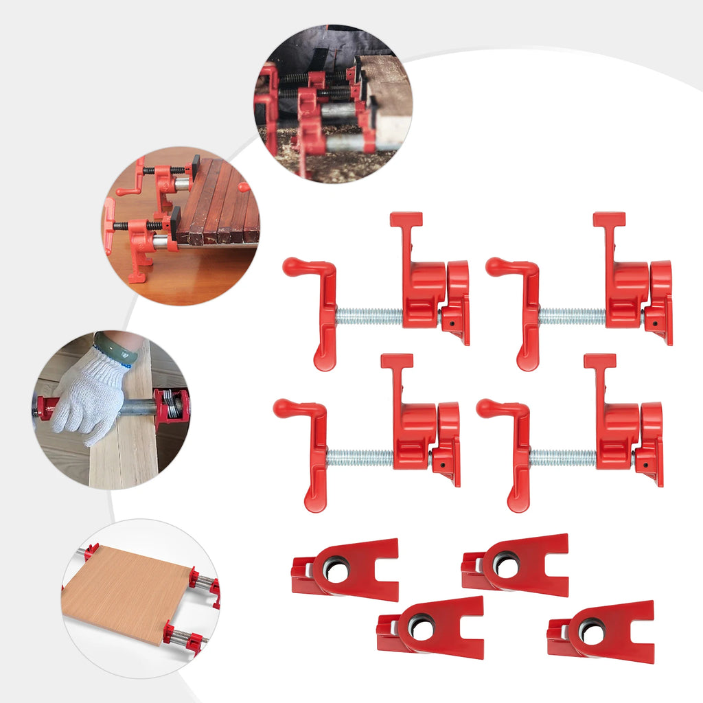 4 Pack 3/4" Wood Gluing Pipe Clamp Set Heavy Duty PRO Cast Iron Quick Release Bar Clamps Kit with Wide Base for Woodworking
