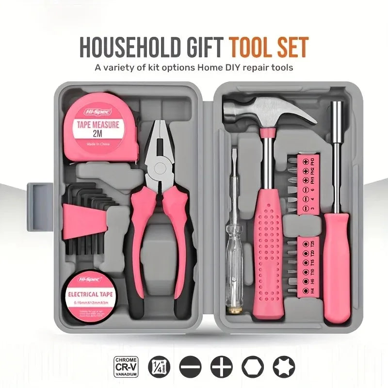 Multi-functional household toolbox, comprehensive set of hardware tools, combination tape measure, manual repair tool kit