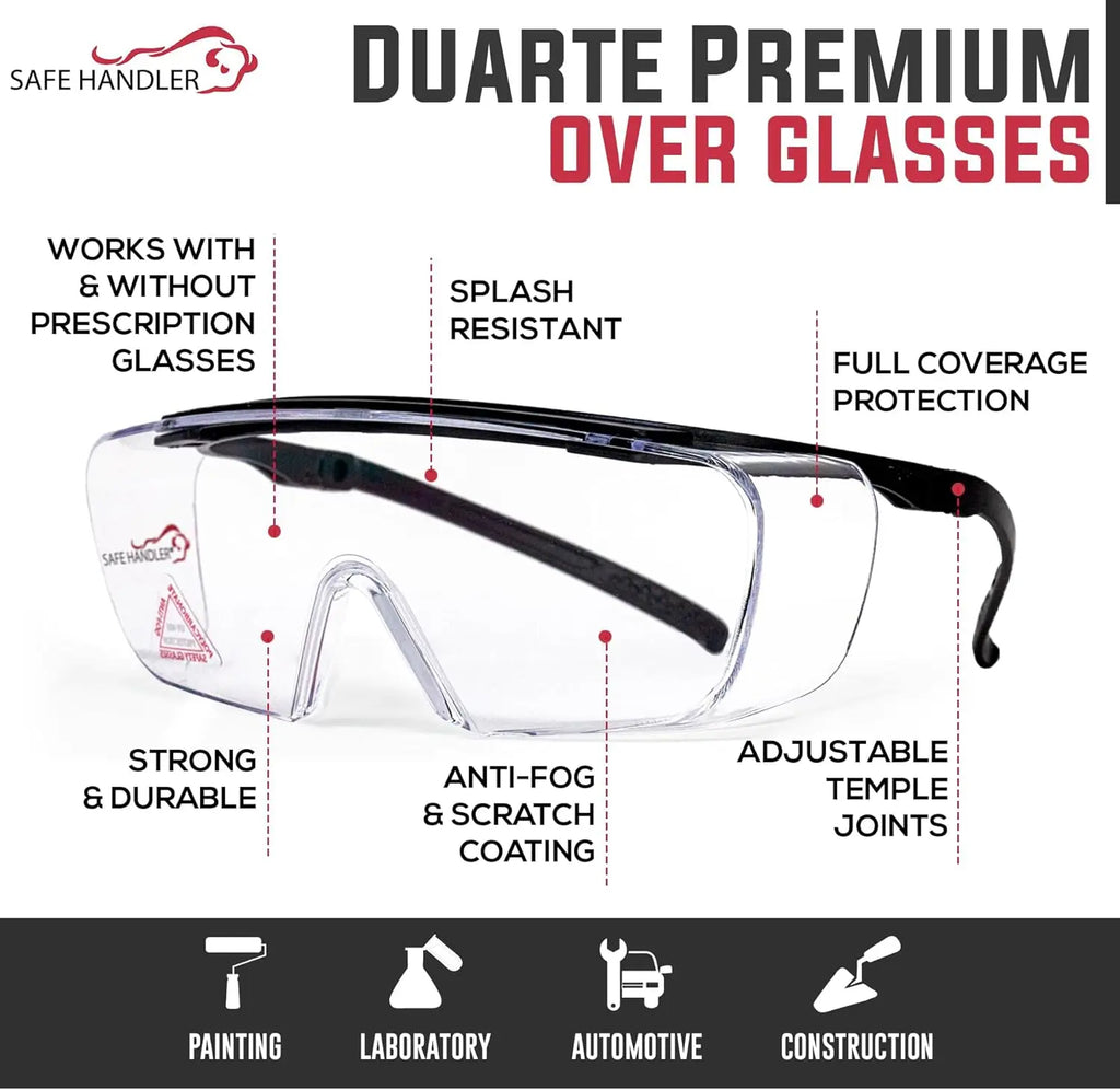 Premium Safety Glasses Over Eyeglasses, ANSI Z87.1 Impact Resistant with Anti-Fog & Scratch, UV400 Protection Goggles (1 Pair)