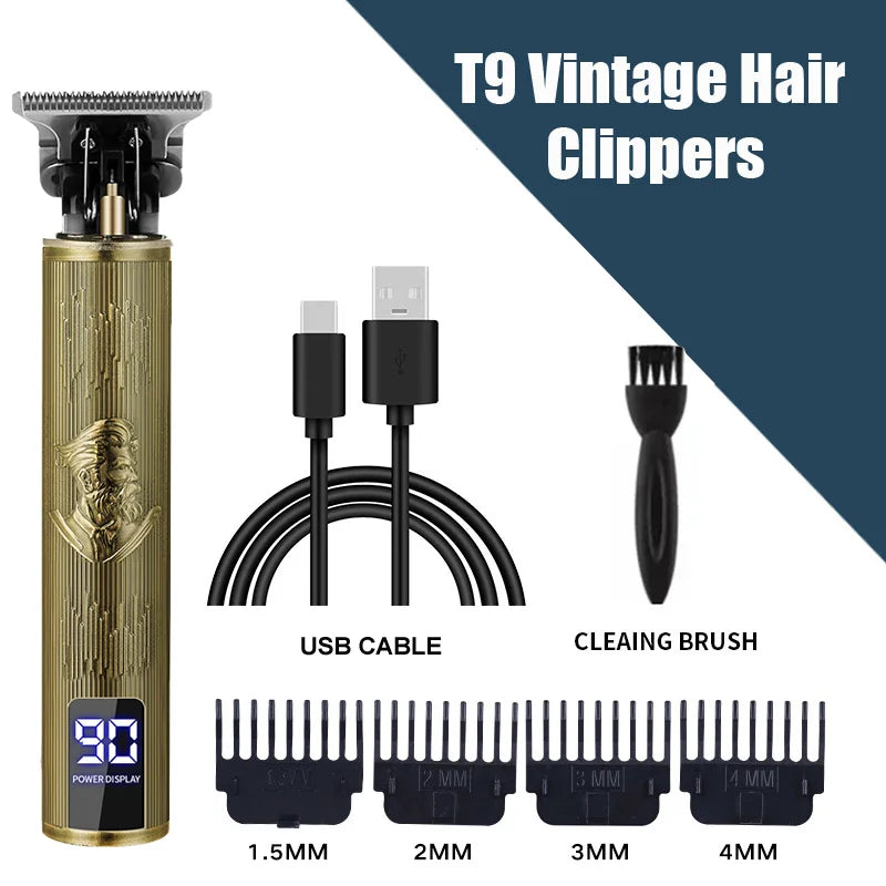 New！T9 Electric Hair Trimmer/Accessories | USB Professional Shaver | 0mm Bald Fade Cutting Machine Portable for Men Home Haircut - Firu Total Sales