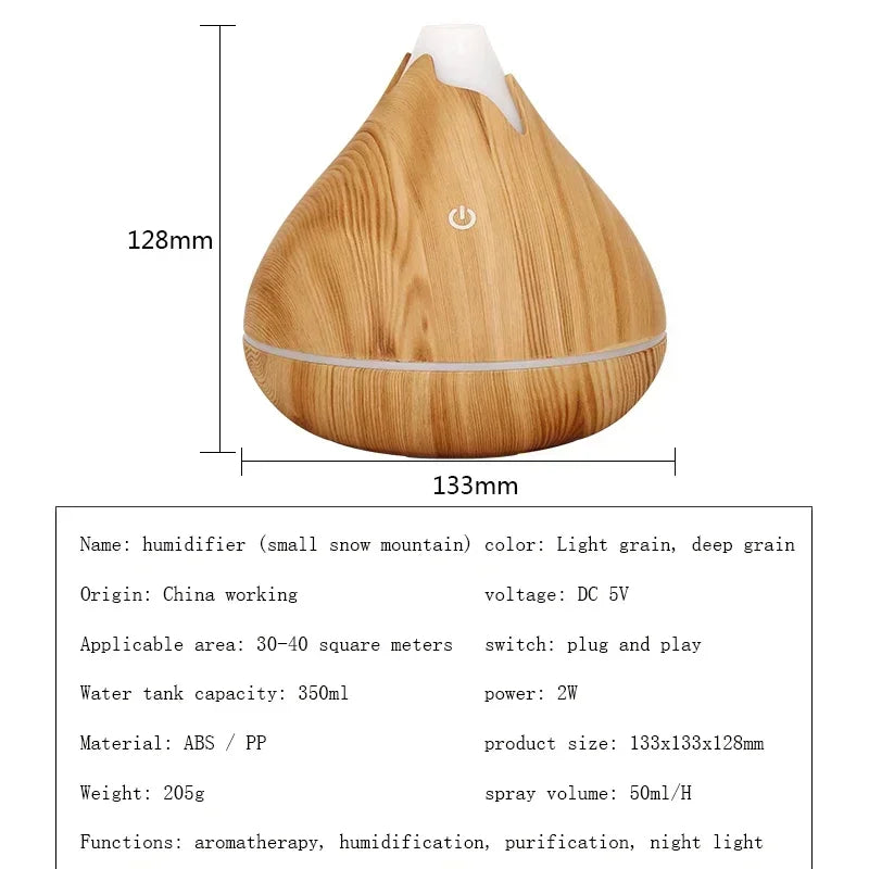Difusor Aromaterapia 350ml Veta de Madera | Control Remoto | LED 7 Colores 🌿