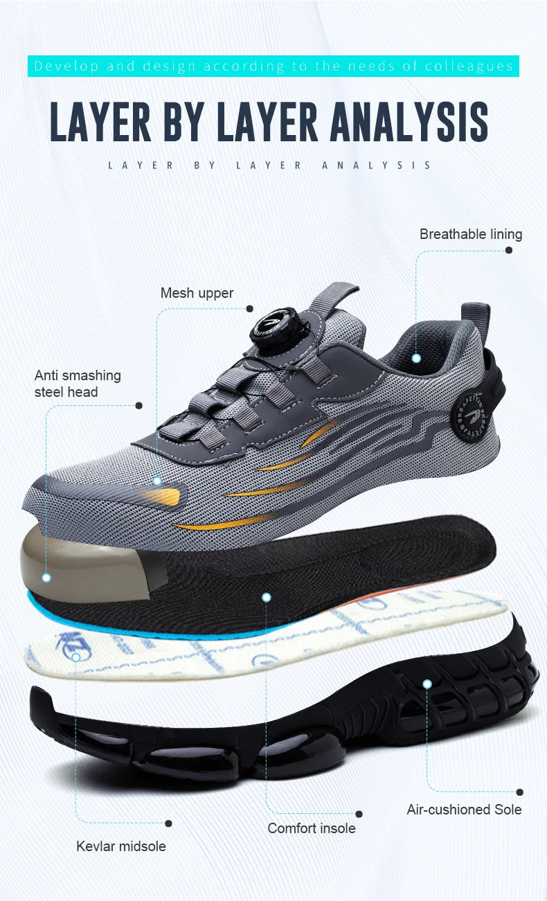 Zapatos de Seguridad Transpirables | Sin Cordones | Suela Blanda | Antipinchazos | Antiaplastad