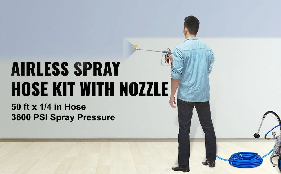 SucceBuy Airless Paint Spray Hose Kit 50ft 3600 psi High Pressure Fiber Tube 8 inch Rod Pole Including 517 Tip and Tip Guard