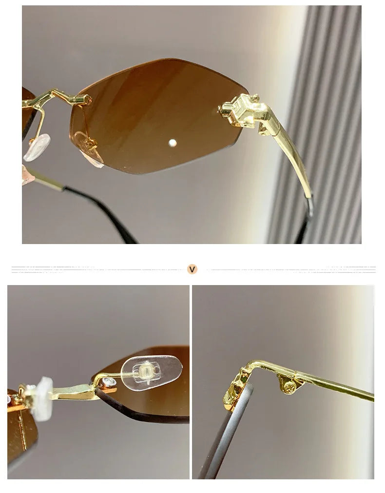 Trendy Rimless Polygonal Sunglasses Stylish Gradient Lens Metal Shades Eyewear Luxury Brand Small Vintage Sun Glasses