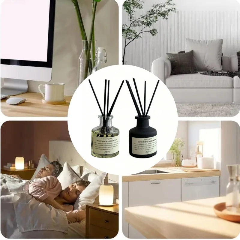50ml Flameless Home Fragrance Room Flameless Freesia Jasmine Fragrance Oil with Reed Diffuser Stick Home Room Air Freshener Deco