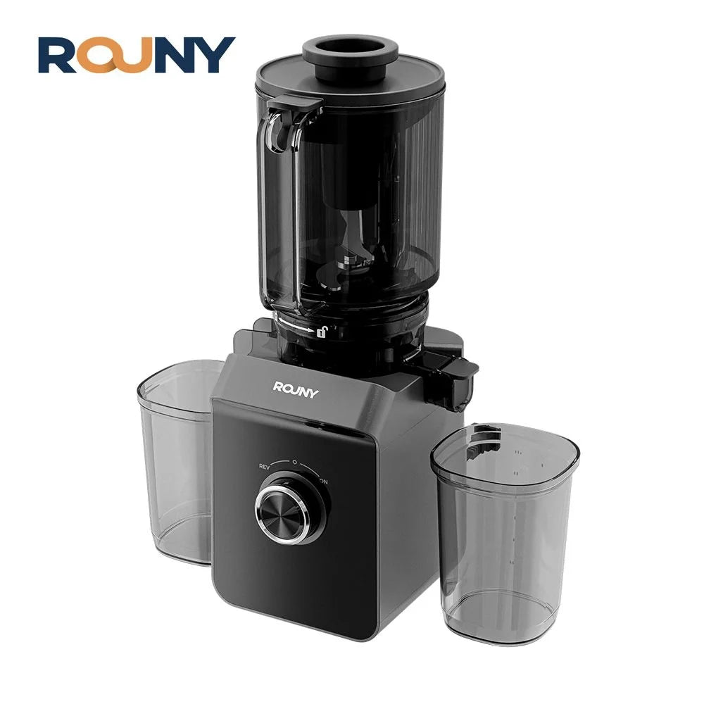 ROUNY Cold Press Extractor with Filter-Free, Easy Clean Electric Fruit Slow Juicer Machine with 130mm Large Feed Caliber,  Black