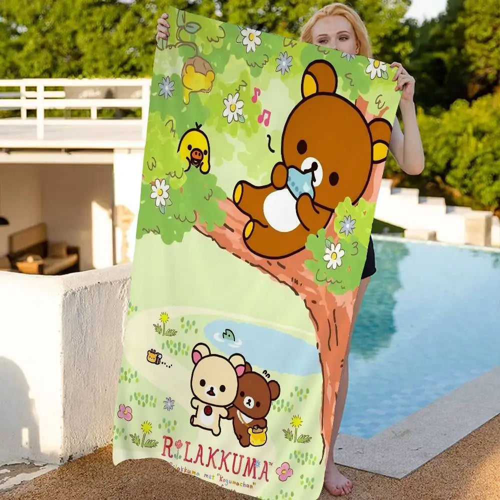 Japan Cute Cartoon R-ilakkuma Beach Towel Colorful Bath Towels For Girl Microfiber Quick Dry Custom Sand Free Beach Yoga Gym