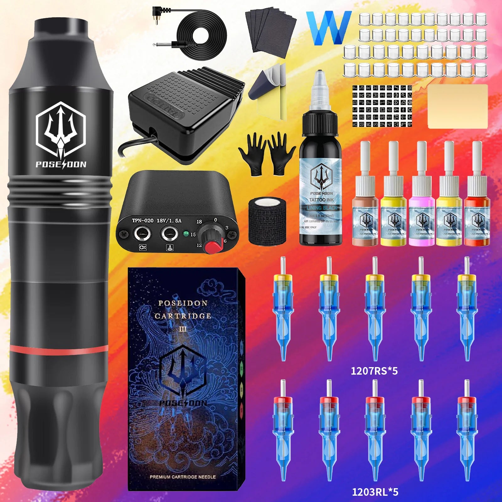 Tattoo Kit POSEIDON New Memory Tattoo Pen Kit For Permanent Makeup Tattoo Machine Wireless Tattoo Power Supply Tattoo Gun Kit