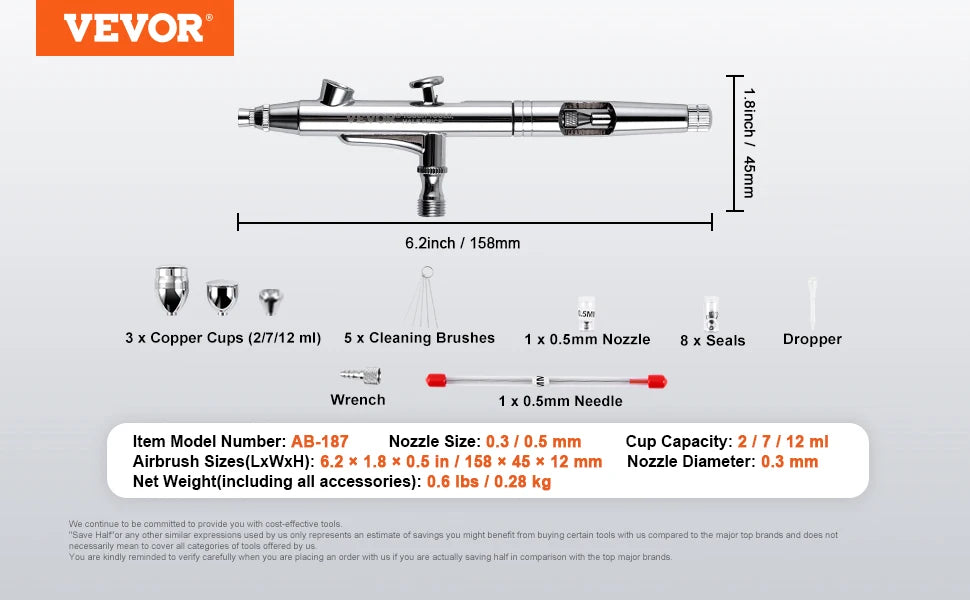 SucceBuy Airbrush Gun Dual Action Gravity Feed 0.3 mm and 0.5 mm Nozzles Airbrush Kit with 2/7/12ml Copper Cups and Cleaning