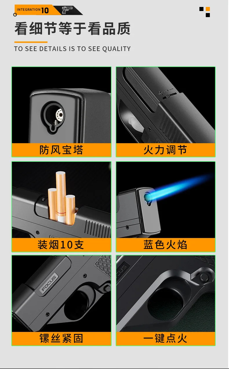 Plastic Clip Gun Type Butane Gas Lighter Three Capacity Cigarette Holder Windproof Jet Blue Flame Lighters Men's Gifts (NO GAS)