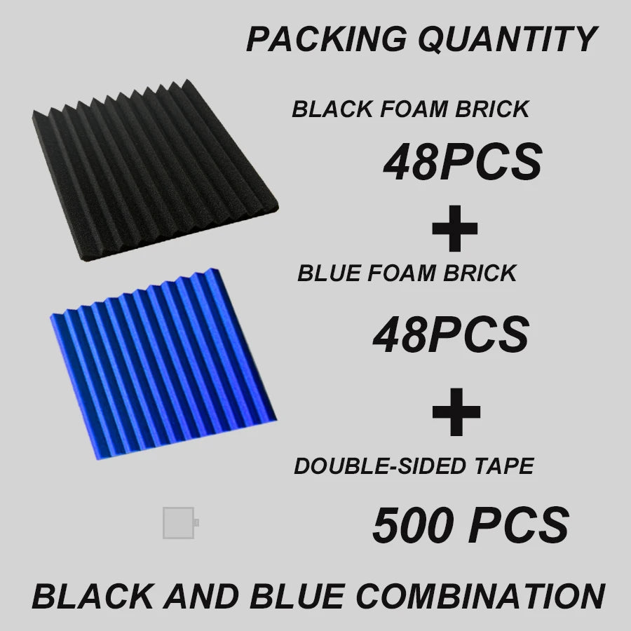 96 Pieces Black And Blue Absorption Sound Foam Boards 12x12x1 Inches for Recording Studios And Esports Rooms Noise Reduction