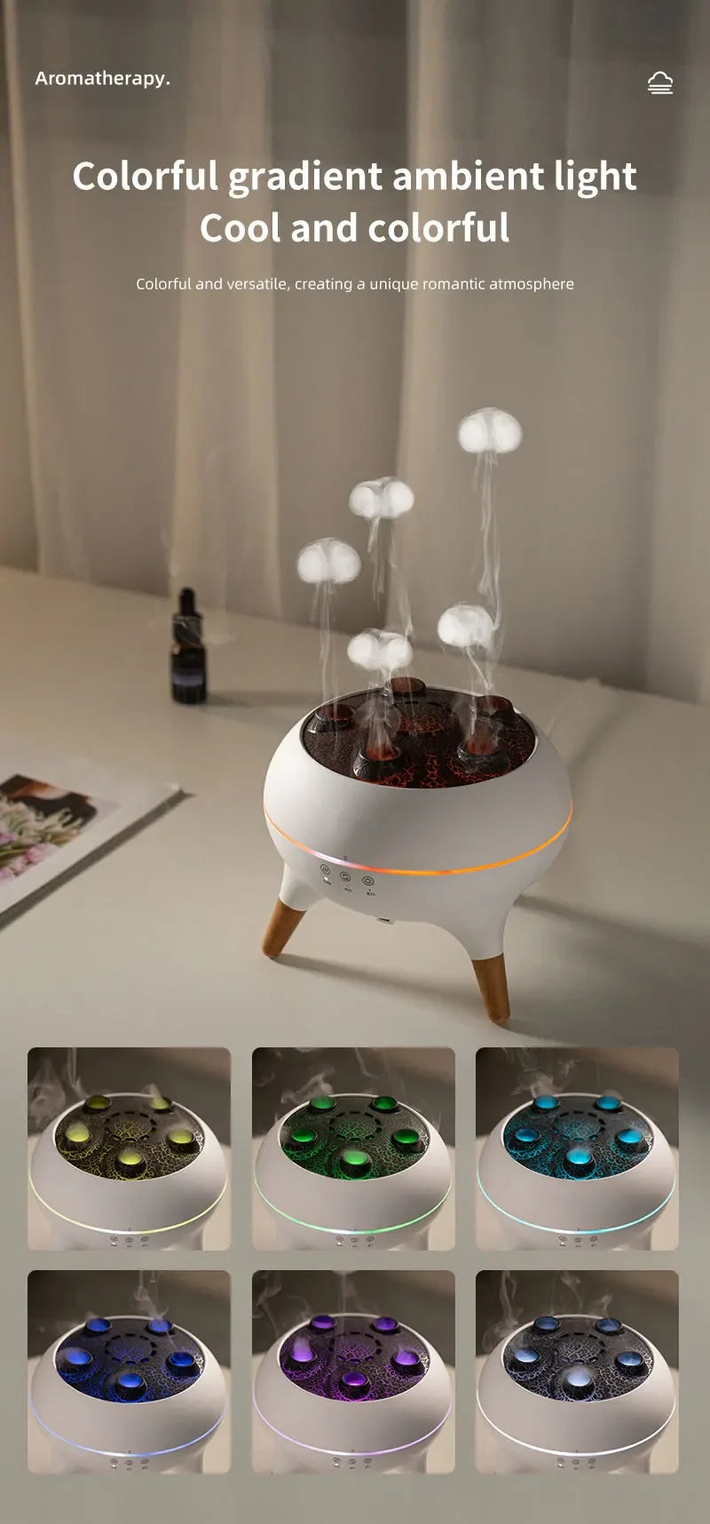 Humidificador Medusa Dinámica 250ml | Difusor Aceites | Control Remoto | 7 Luces 💧