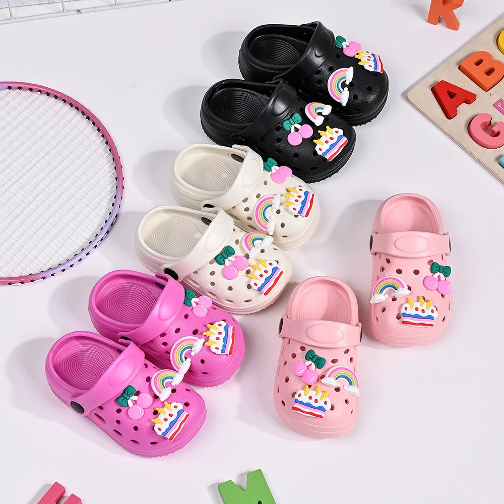 New Summer Children's Slippers Rainbow Cherry Cake Casual Sandals - Breathable Non-Slip for Boys Girls - Home & Beach Wear