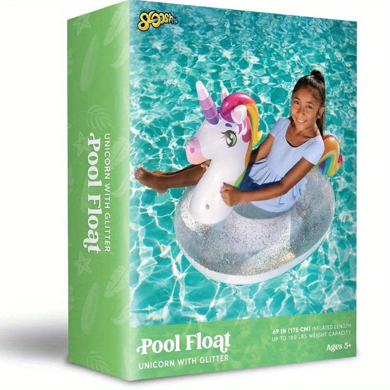 JOYFY Unicorn Pool Float Inflatable Rainbow Unicorn Floaty with Glitters Fun Pool Floats Raft Lounge for Summer DecorationsToys