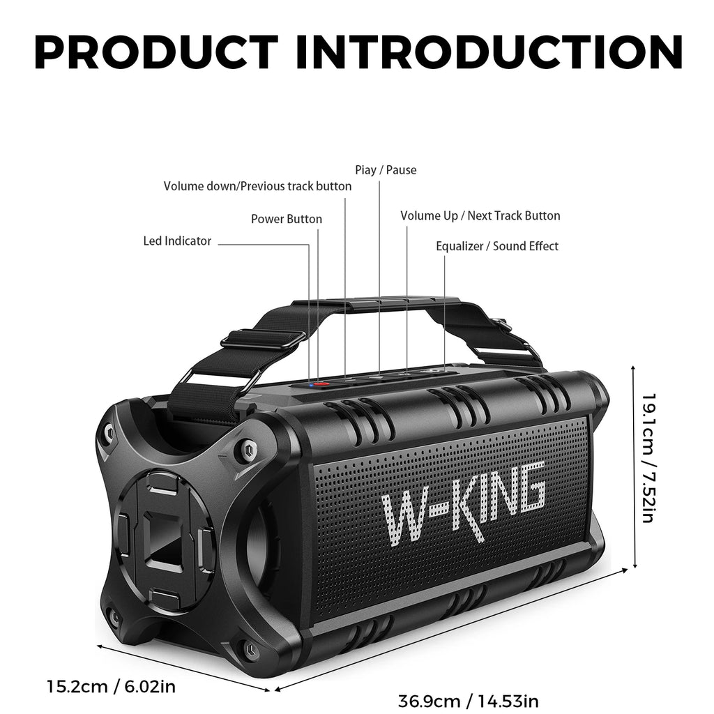W-KING Bluetooth Speaker, 90W Peak 50W RMS IPX6 Waterproof Loud Speakers Bluetooth Wireless, Large Outdoor Portable Speaker