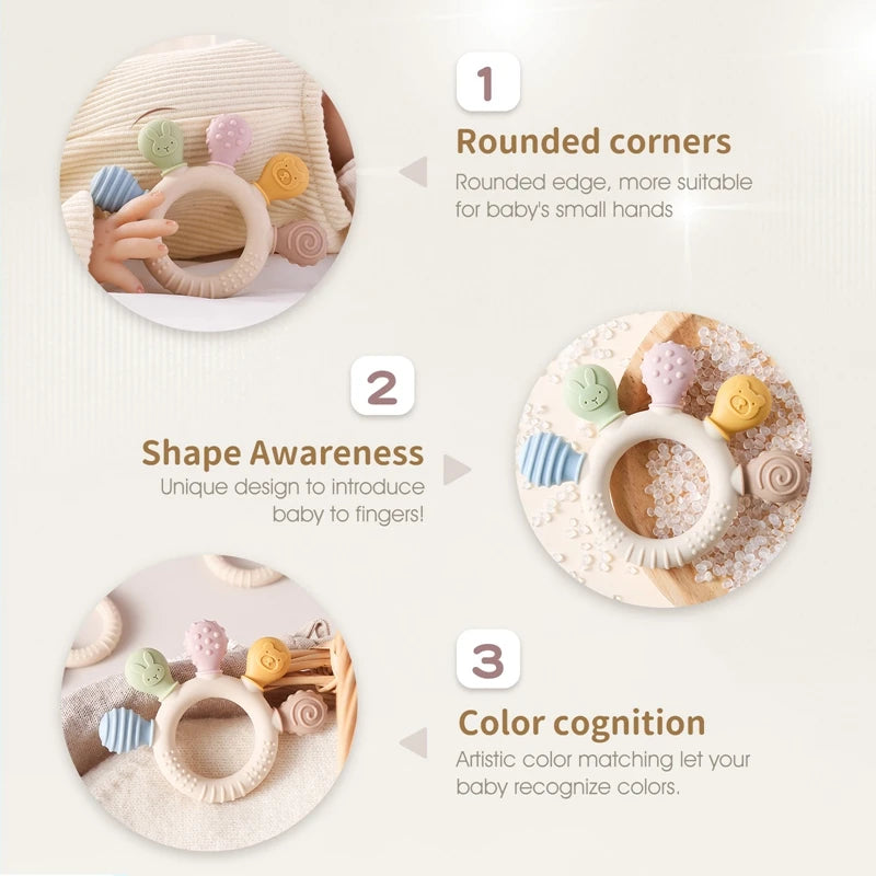 Silicone Teether Ring BPA Free — Baby Chewing Toy | 0-12 Months Gift