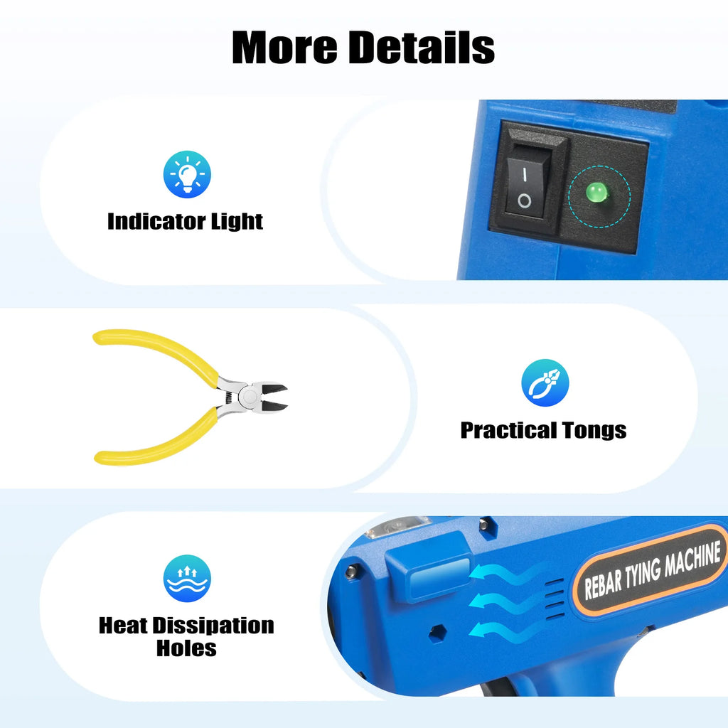 8mm-34mm Automatic Rebar Tier Binding Machine 12V 4500mAh Electric Handheld Rebar Tying Machine Wire Pliers Tool Kit w/Batteries