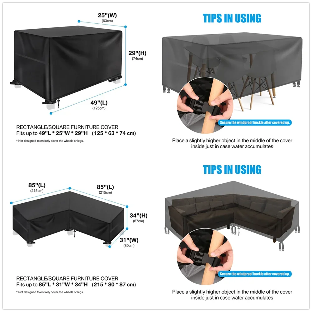 Garden Furniture Cover with Air Vent Waterproof Windproof Anti-UV Heavy Duty Rip Proof 600D Oxford Patio Garden Table Cover Pack