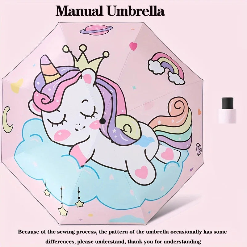 Automatic Umbrella Pink Unicorn Princess Crown Umbrella,Windproof Folding Umbrellas,Reflective Stripe Design Umbrella，No Rebound