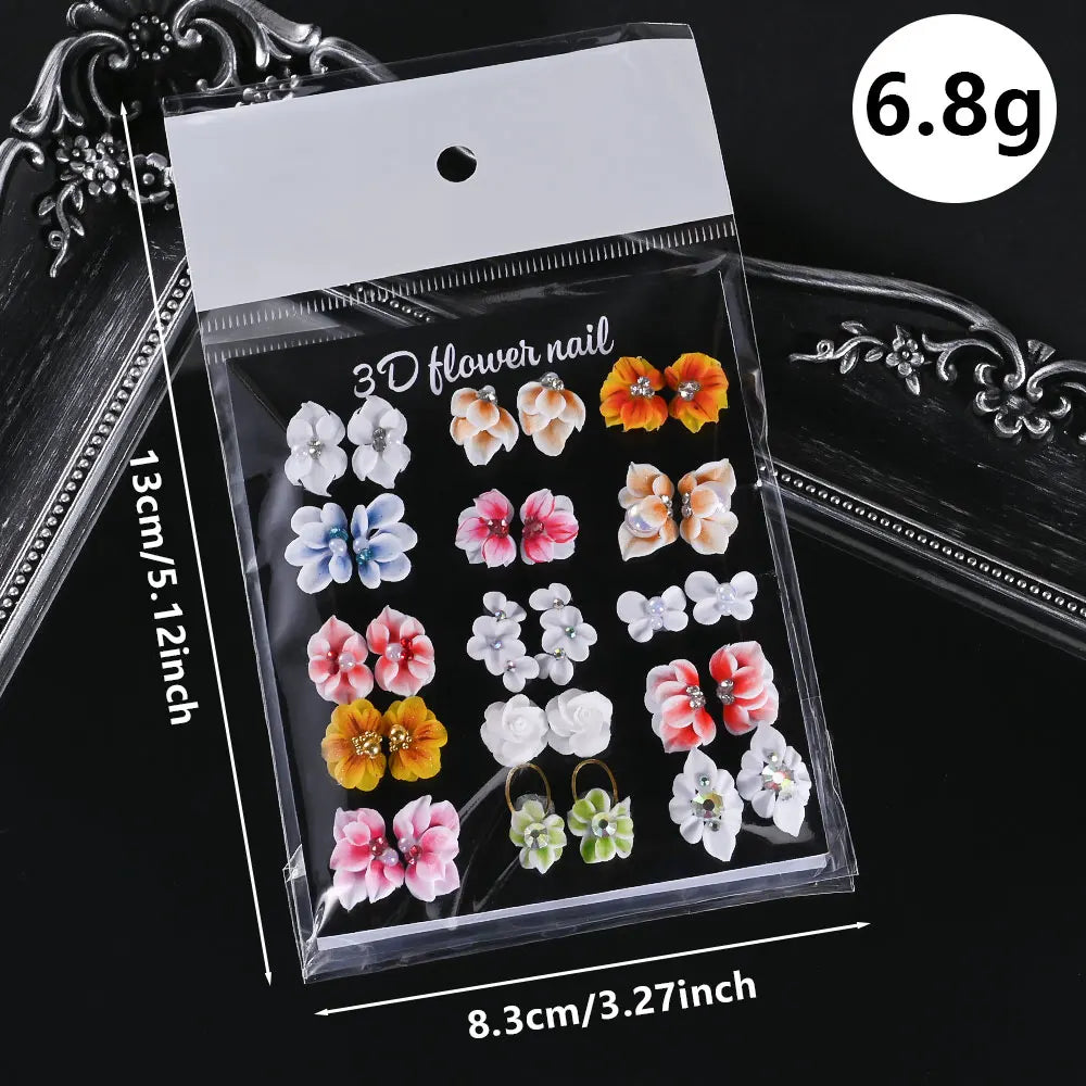 5/30Pcs 3D Handmade Nail Acrylic Flower Rhinestone Side Floret with Pearl Diamond Nail Art Decorations Carving Flower Nail Charm