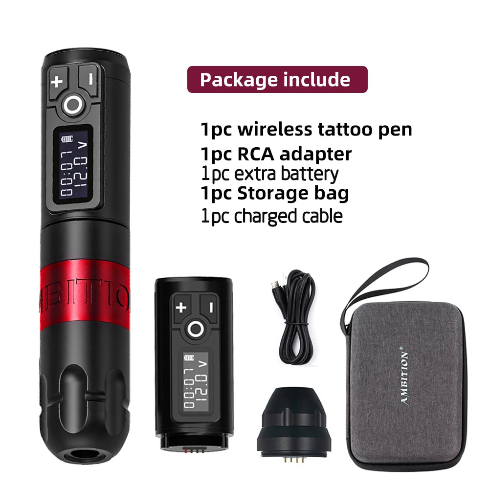 Ambition Soldier Wireless Tattoo Machine Rotaty Battery Pen 2400mAh LED Digital Display For Body Artwith Portable Power Pack