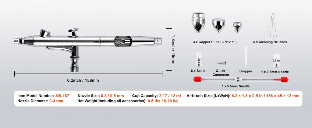 SucceBuy Airbrush Gun Dual Action Gravity Feed 0.3 mm and 0.5 mm Nozzles Airbrush Kit with 2/7/12ml Copper Cups and Cleaning