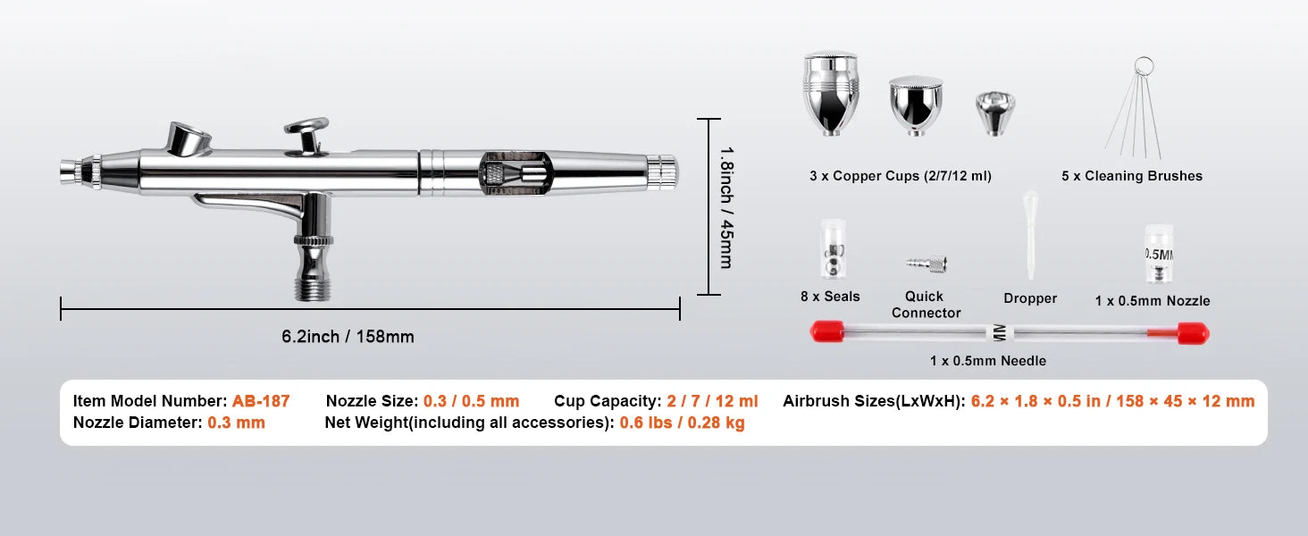 SucceBuy Airbrush Gun Dual Action Gravity Feed 0.3 mm and 0.5 mm Nozzles Airbrush Kit with 2/7/12ml Copper Cups and Cleaning