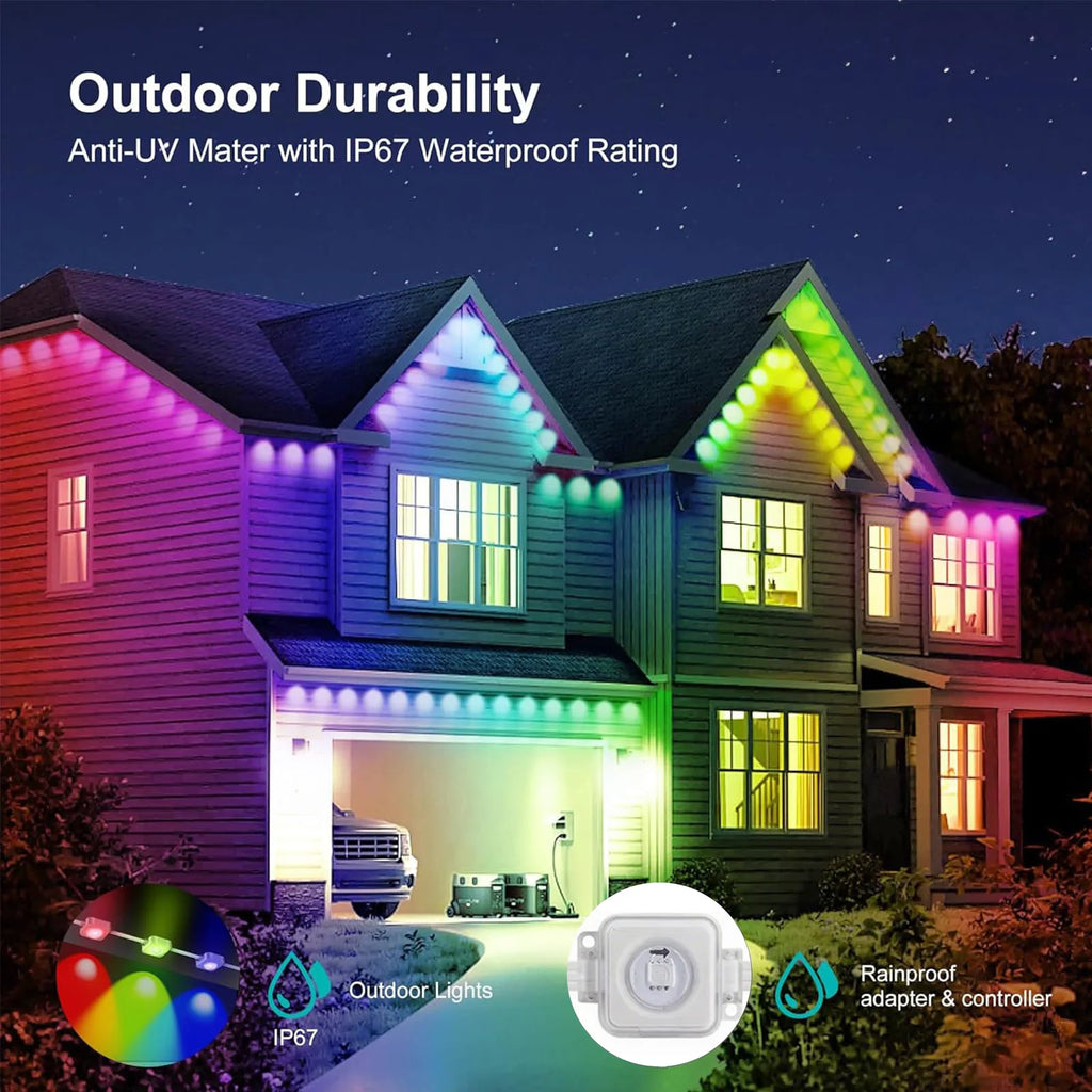 Luces Alero Exterior MIMIRGB 150FT | 90LEDs RGBIC | App Control | Sincronización Musical | Alexa | Fiestas y Navidad - Firu Total Sales