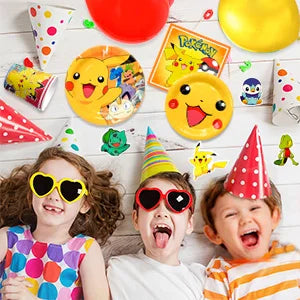 Pokemon Party Tableware,114 Pcs Pokemon Birthday Party Decorations- Pikachu Tablecloth Banner Plates etc Pokemon Party Supplies