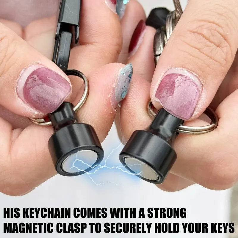 6/1Pairs Magnetic Mini Keychains Double Loops Hook Carbon Steel Anti-loss Car Keys Necklace Hanging Holders Magnets Storage Tool