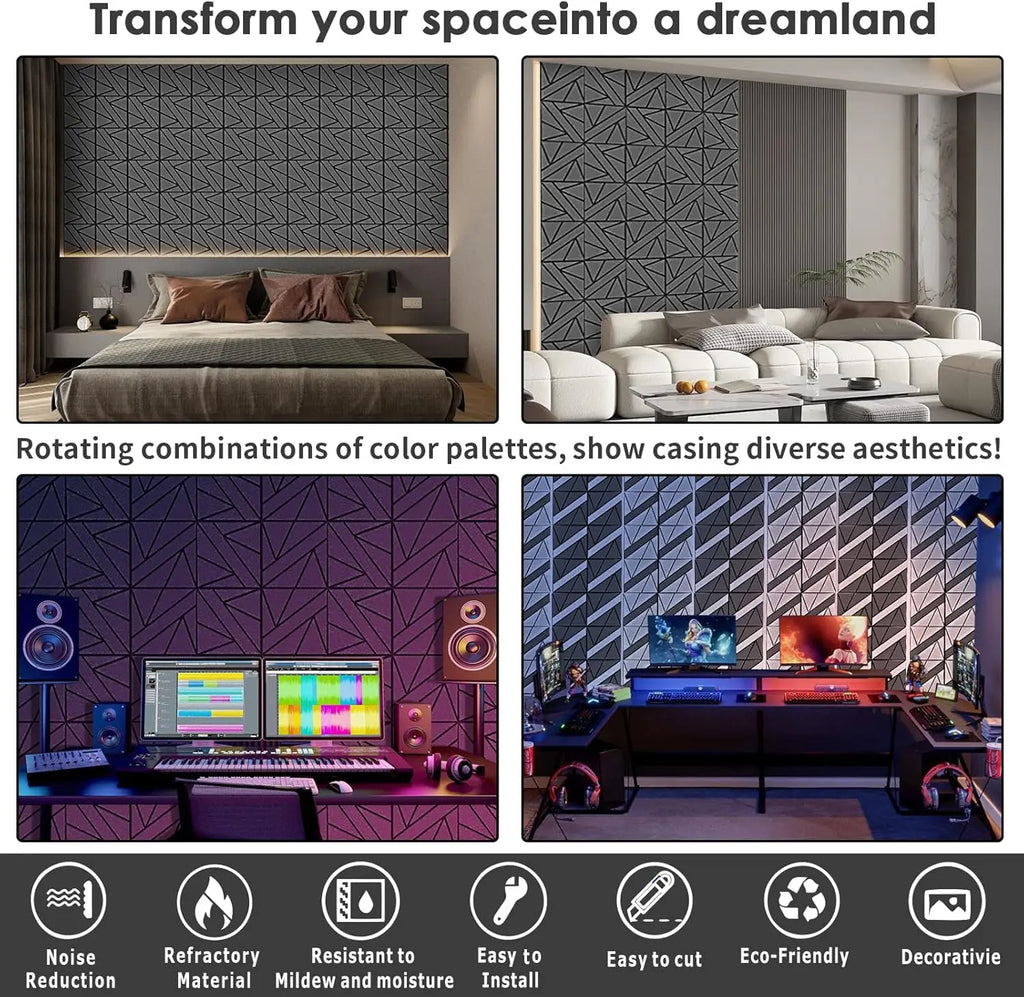 8 Pack Self-Adhesive Soundproof Wall Panels, 12x12x0.47in High Density Acoustic Foam, Peel and Stick Studio Black