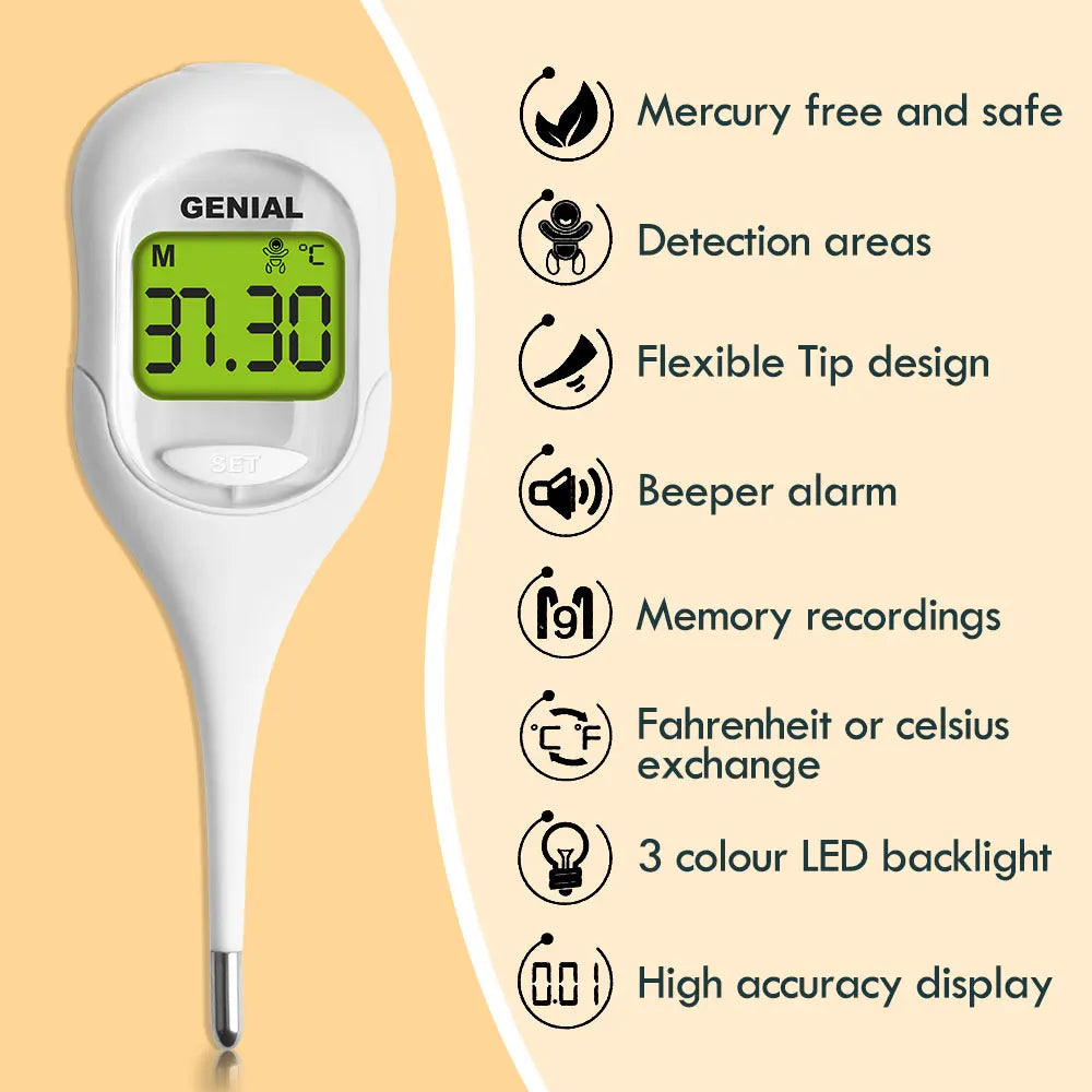 9S Digital Thermometer — Color-Coded | Oral, Rectal & Underarm | Baby & Adults