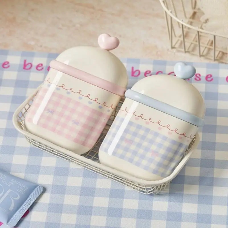 {MX} Sweet Cute Double Layer Soap Dish With Lid Portable Soap Draining Holder Cotton Swabs Storage Box Bathroom Organizer