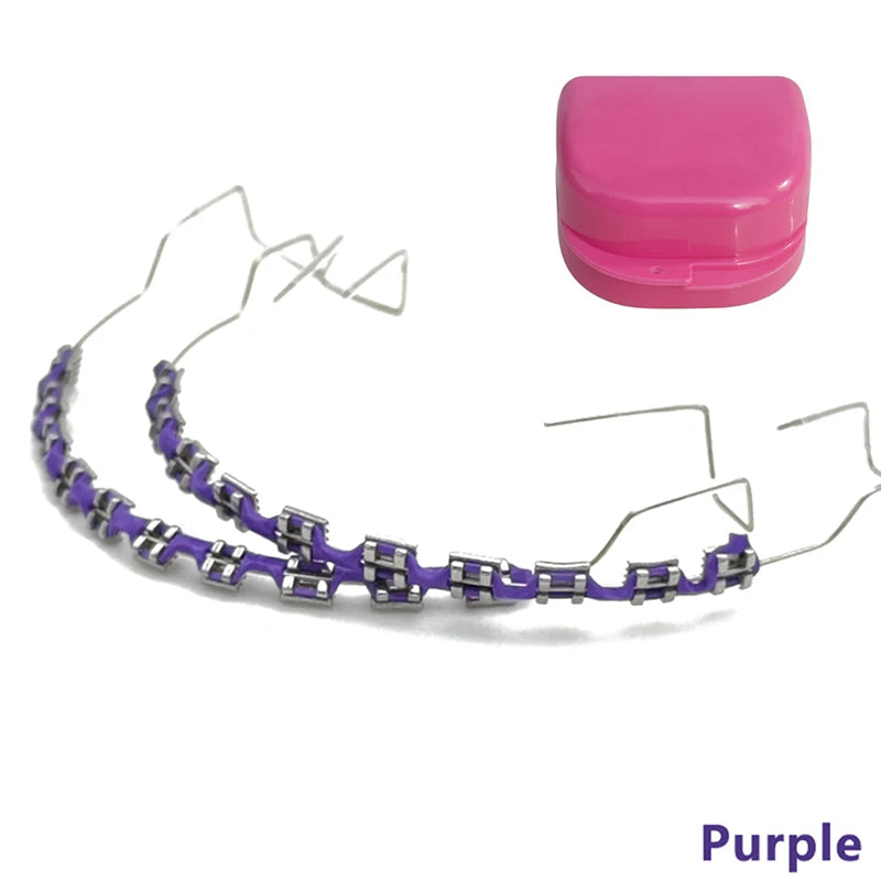 1 Pair Dental Fake Braces Temporary Tooth Decoration Colorful Metal Bracket Ligature Ties Dental Tool With Hook With Metal Wires