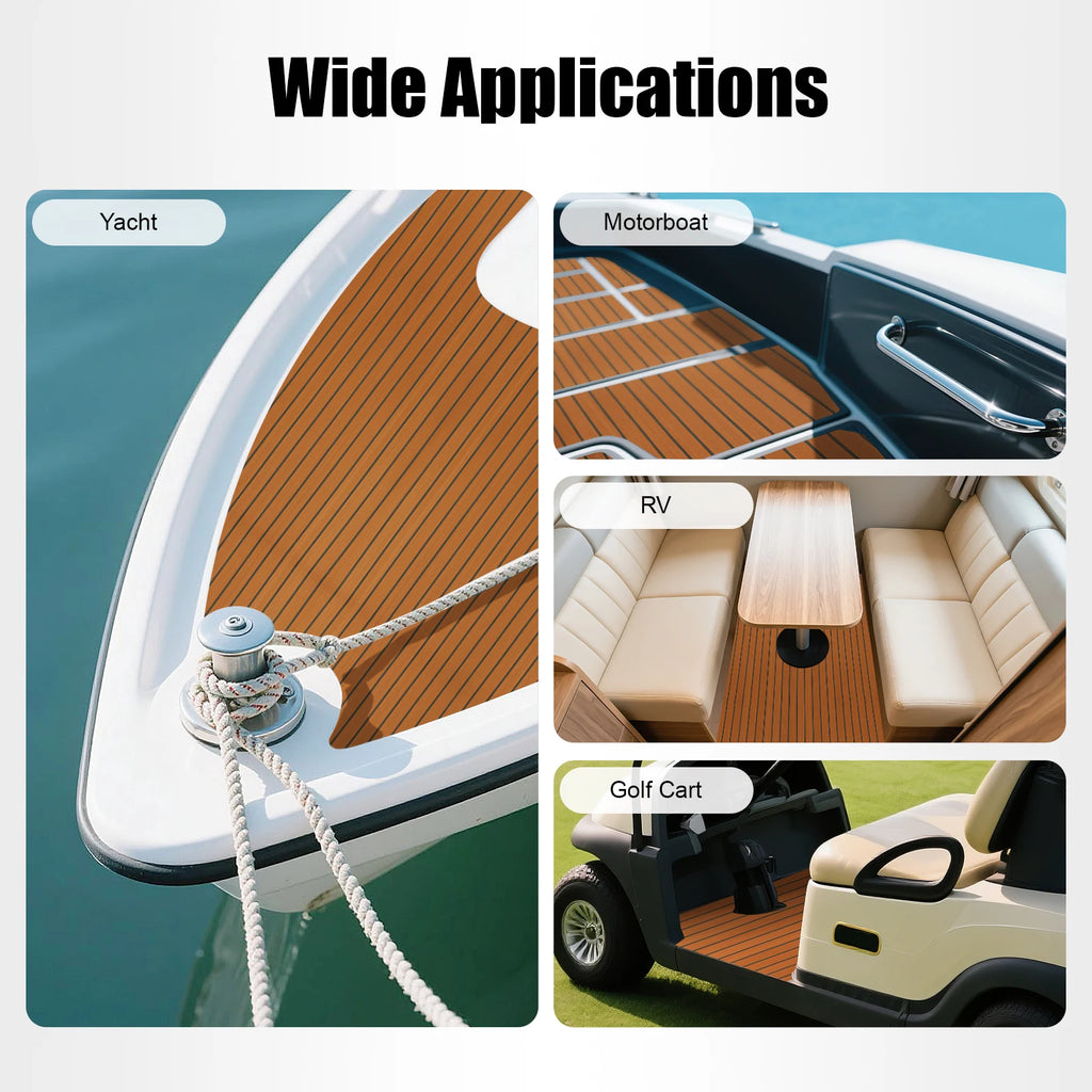 240x90cm EVA Foam Teak Floor Mat 6mm Thick Anti-Slip Self-Adhesive Pad Cuttable Waterproof Marine Carpet for Boat Deck RV Yacht