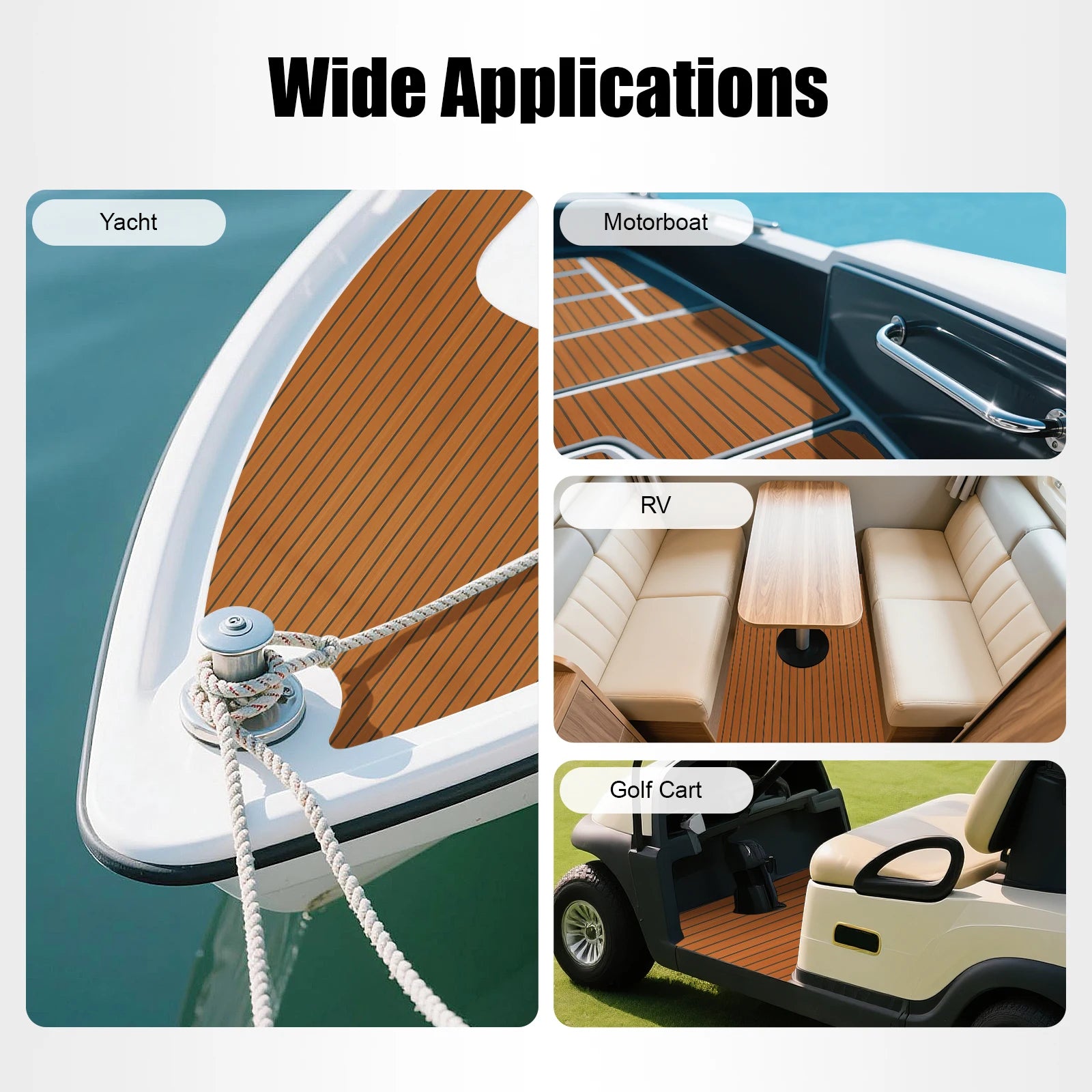 240x90cm EVA Foam Teak Floor Mat 6mm Thick Anti-Slip Self-Adhesive Pad Cuttable Waterproof Marine Carpet for Boat Deck RV Yacht