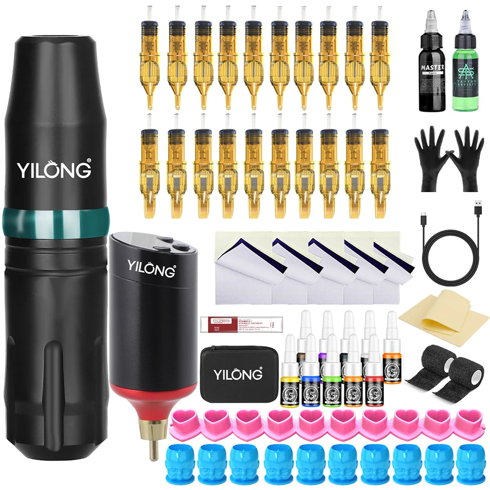Wireless Tattoo Machine Pen Kit with Battery Mix CartridgeTattoo Tattoo Pen Set Rotary Professional Tattoo Kit for Tattoo Artist - Firu Total Sales