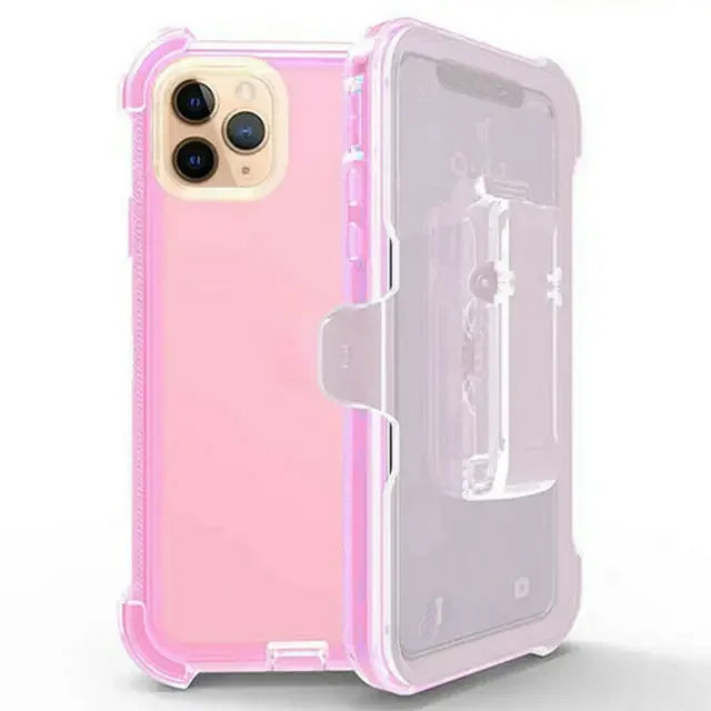 For iPhone 16 15 14 13 12 11 Pro Max XS XR 8 7 Plus 3 IN 1 Clear Heavy Shockproof Phone Case Hybrid PC+TPU Cover With Belt Clip - Firu Total Sales