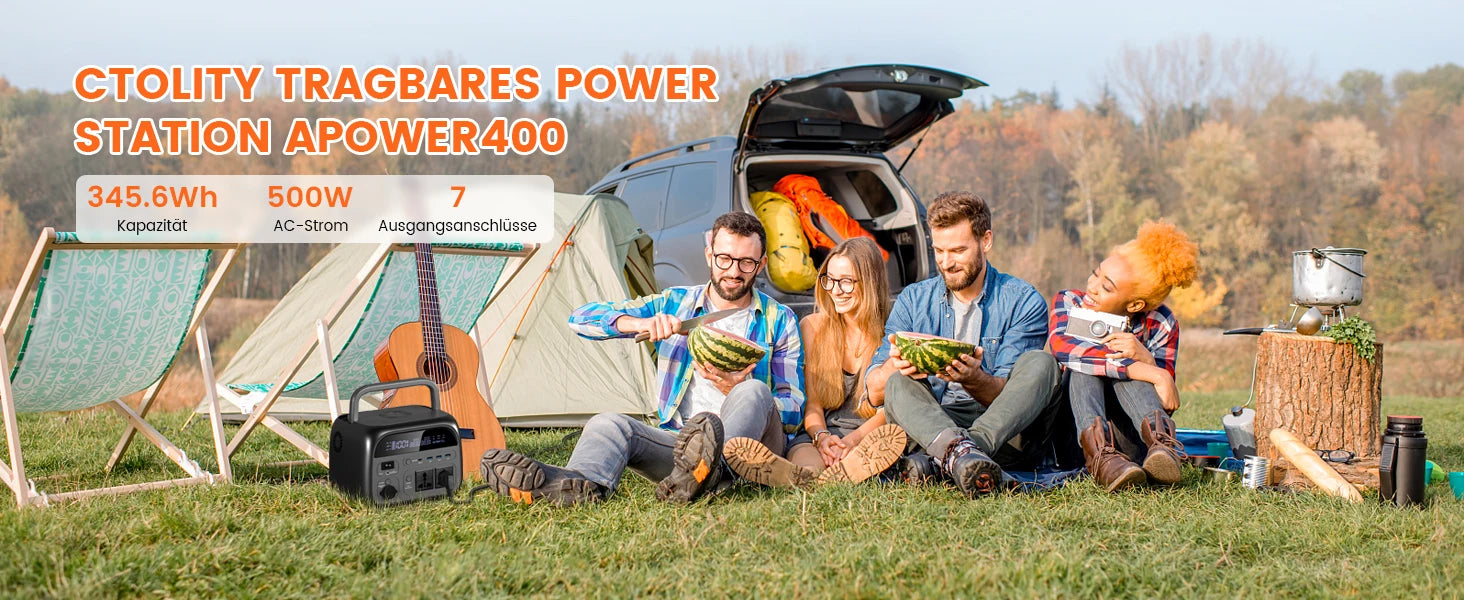 CTOLITY AP400 500W Solar Generator Portable Power Station 345Wh LiFePO4 Battery 110V 220V AC Output Home Camping Travel RVs