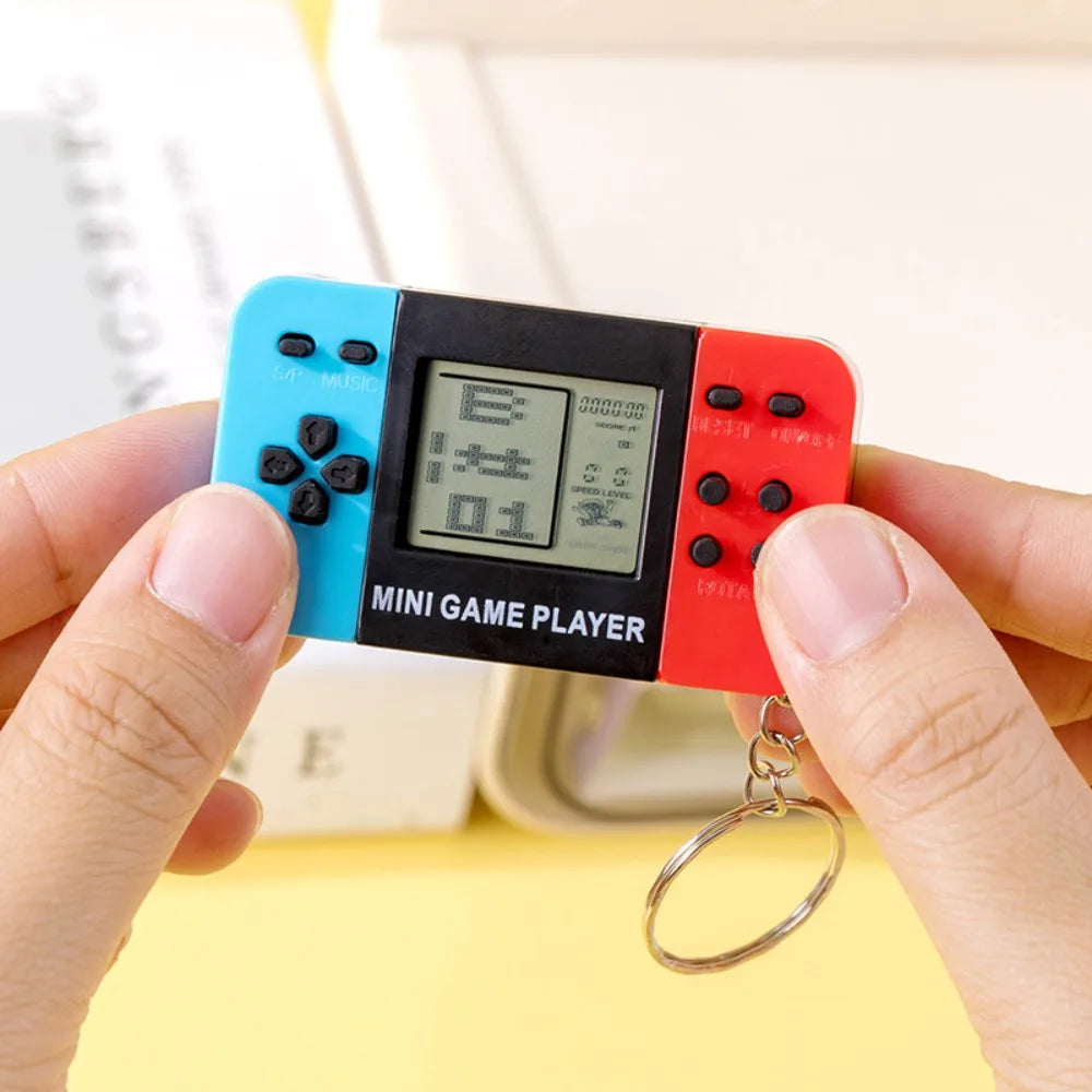 Blue Retro Mini Handheld Game Console Keychain With Bells, Cute Backpack Pendant Video Game Keyring