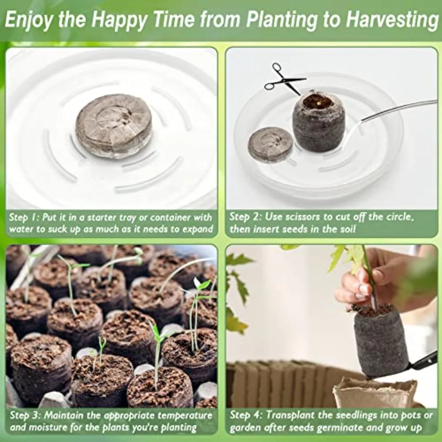 500 Pcs Peat Pellet Fiber Soil Plant Seed Starters - Seed Starter Pellets Pods Compressed Peat Pellets for Grow Herbs Plant Flo