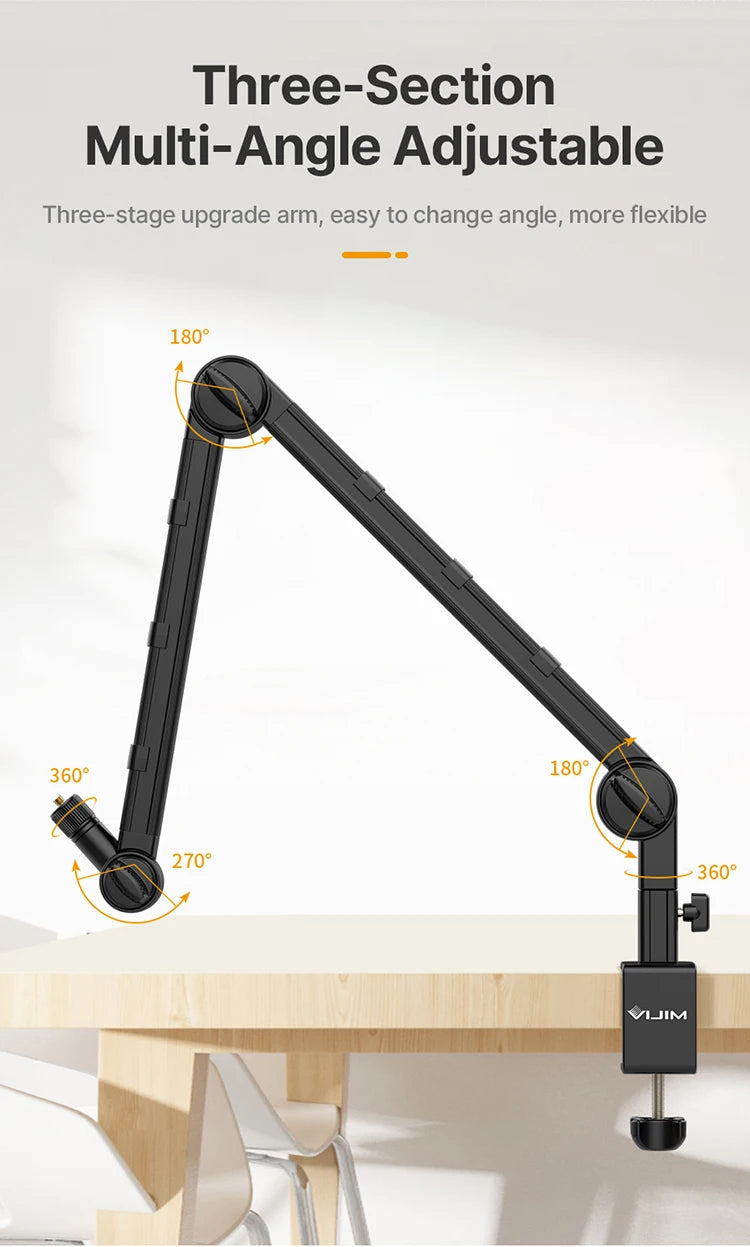 Vijim LS24 LS25 Microphone Boom Arm Stand Heavy Duty Desktop Adjustable DSLR Camera Smartphone Microphone Mount for Blue Yeti